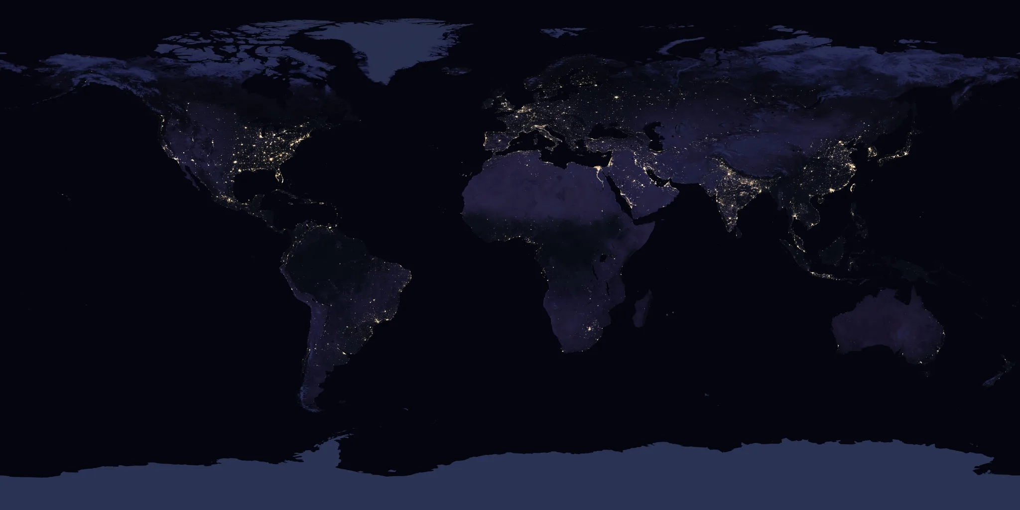 Earth at night: the lights of cities across every continent.